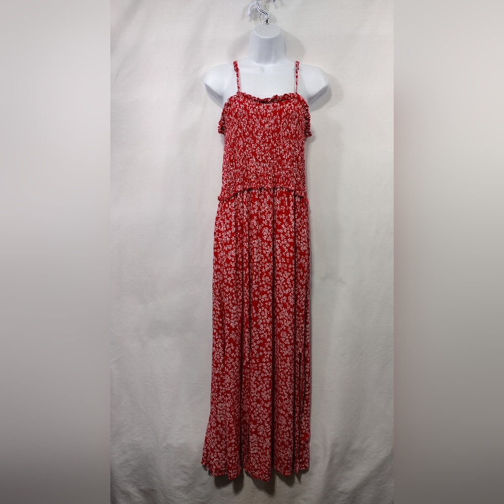Pacific Vibes Floral Maxi Sun Dress Womens XXL Red White Cottagecore Peasant